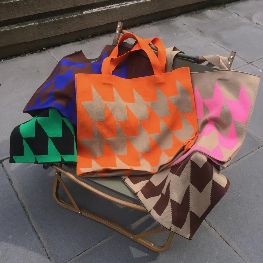 Knitted Women's Handbag – Patchwork Yarn Retro Tote Bag