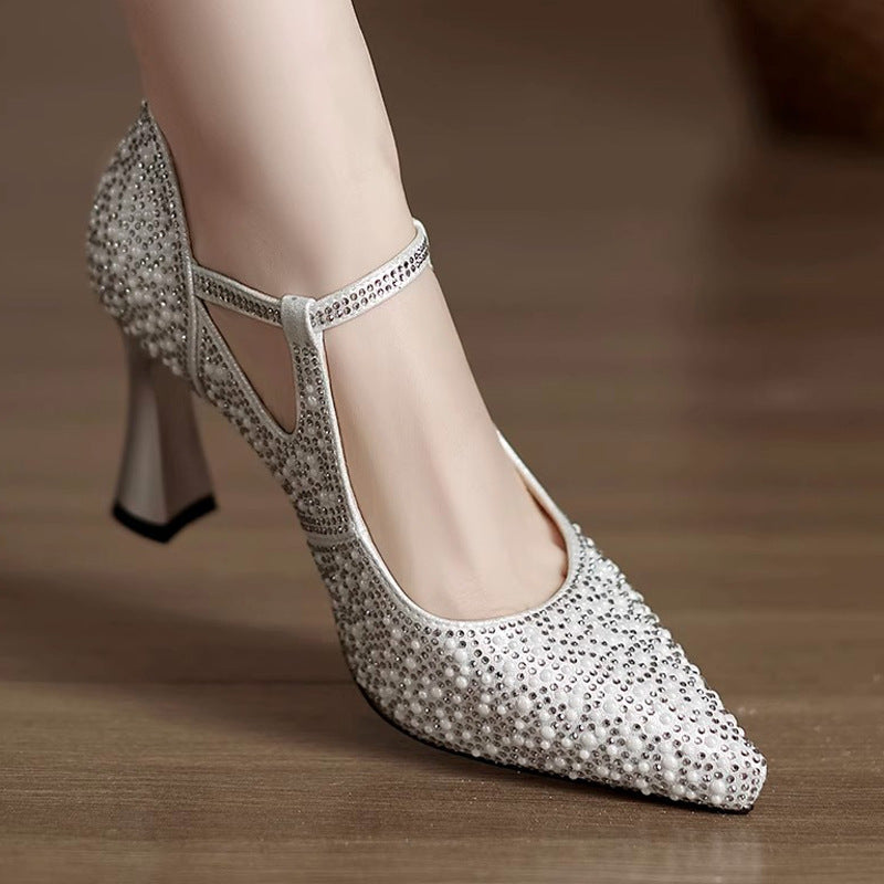 Women's Pointed Toe Chunky High Heel Shoes – Cheongsam Wedding Banquet Buckle Pumps
