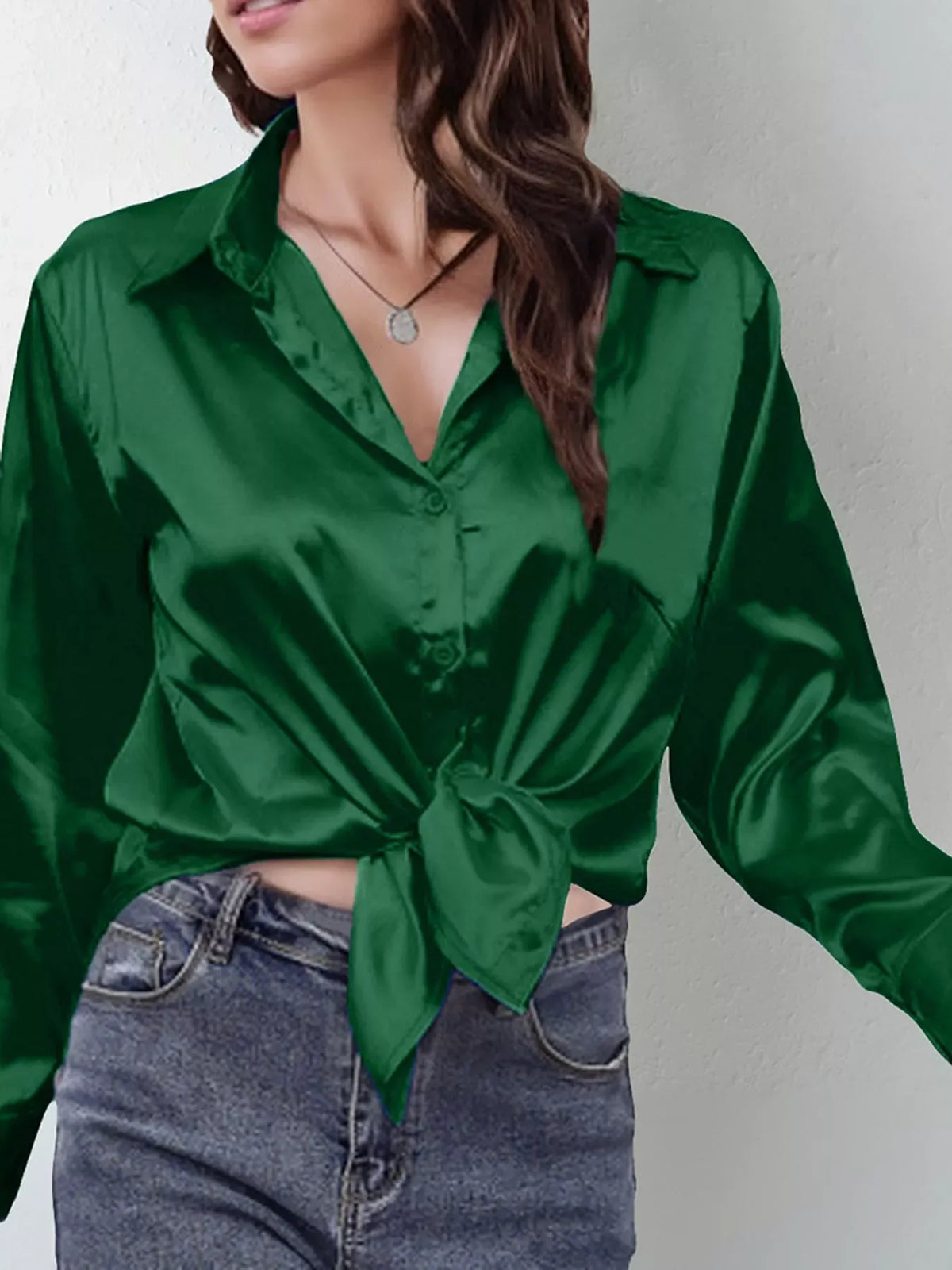 Women's Satin High-Low Button-Down Shirt — photo 35