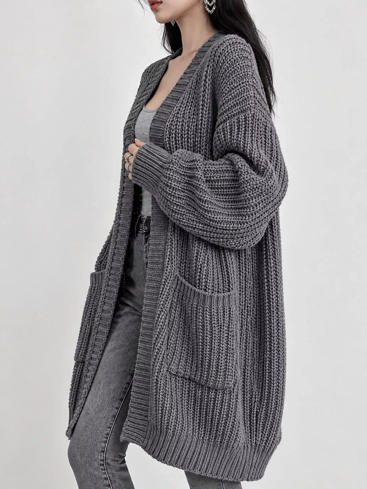Oversized Openwork Longline Cardigan with Pockets — photo 6