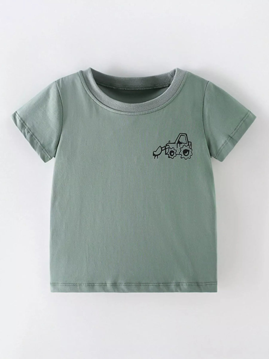 Kids' Excavator Graphic Cotton T-Shirt — Sage
