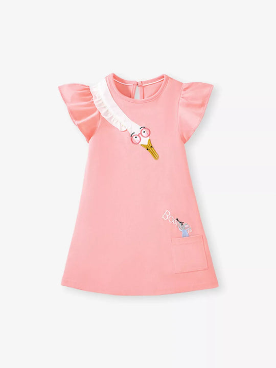 Another view: Goose Ruffle-Sleeve Cotton Dress — Blush Pink