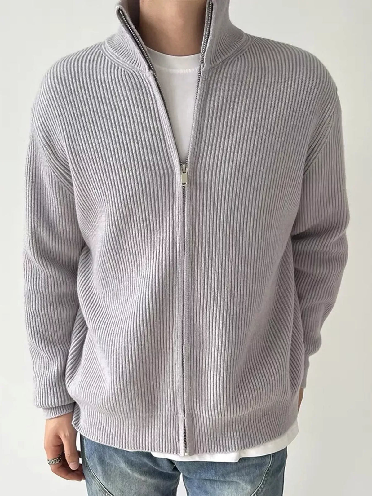 Men's Ribbed Zip-Up Knit Cardigan — photo 18