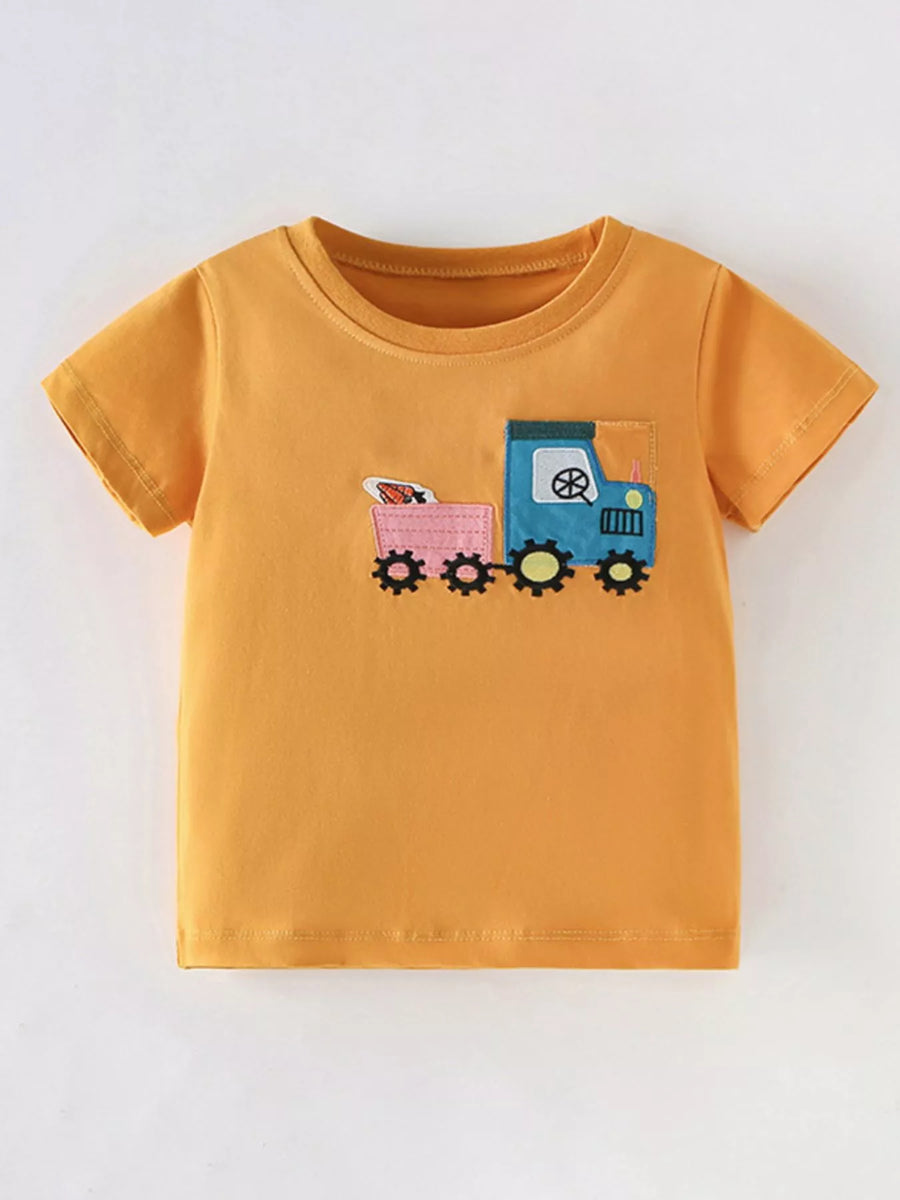Kids’ Cartoon Truck Graphic T-Shirt — Gold