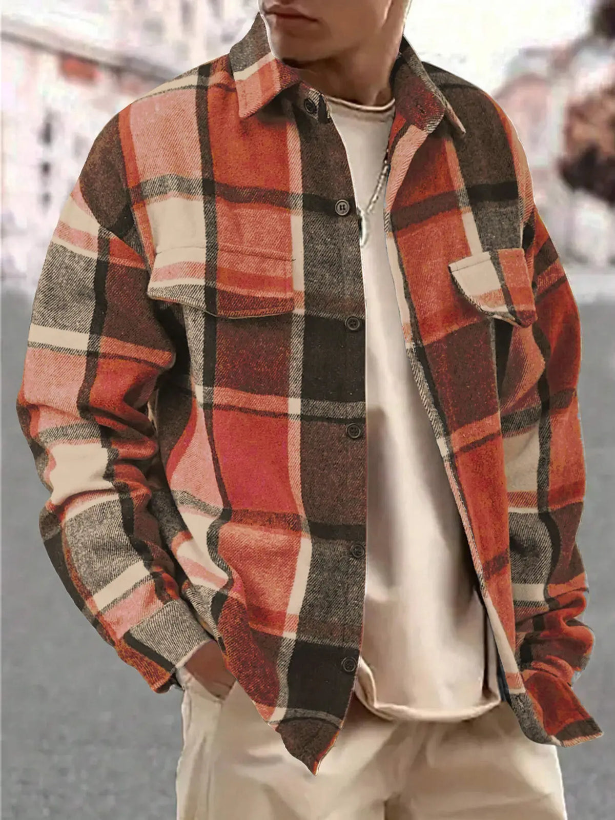 Men's Plaid Button-Up Shirt with Chest Pockets — photo 1