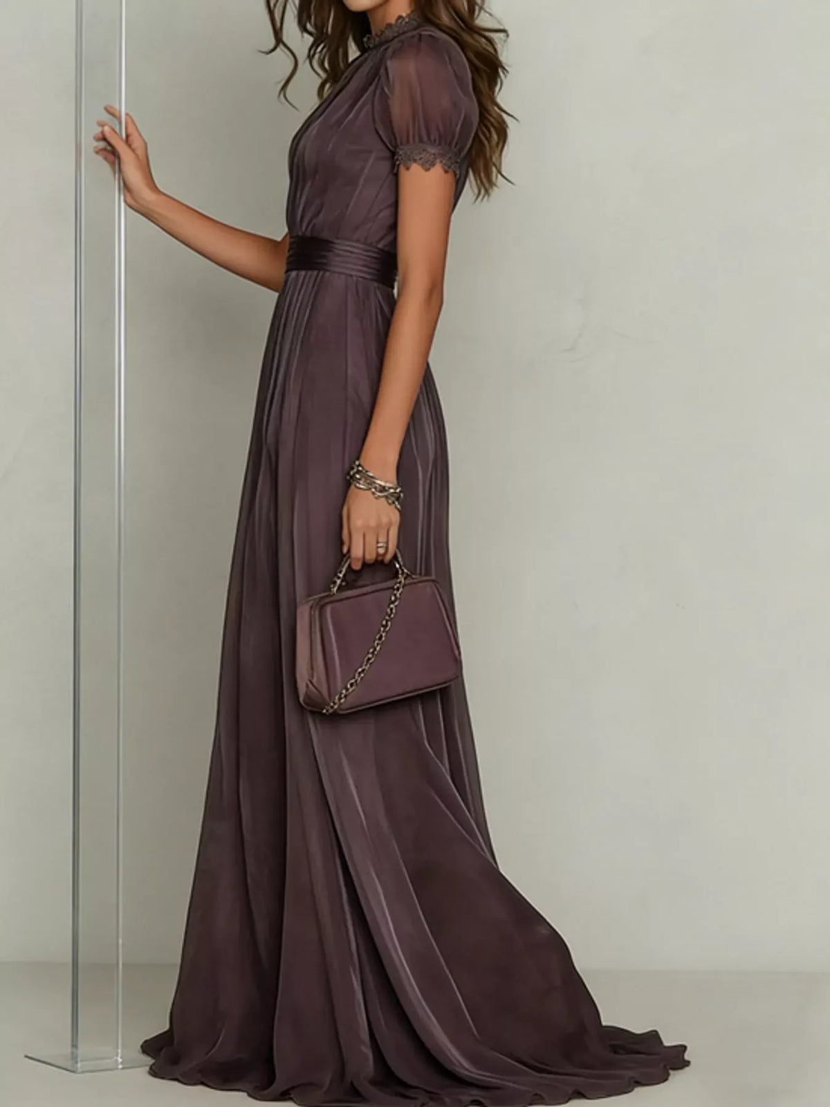 Mock-Neck Chiffon Keyhole Maxi Dress — photo 4
