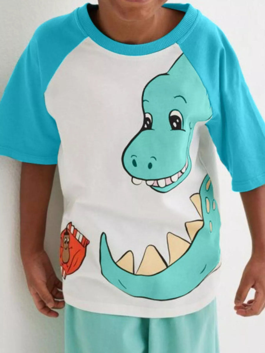 Kids’ Dinosaur Raglan-Sleeve Cotton T-Shirt — White
