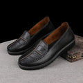Women's Slip-On Leather Flats - Comfortable Round Toe Wedge Heel Casual Shoes