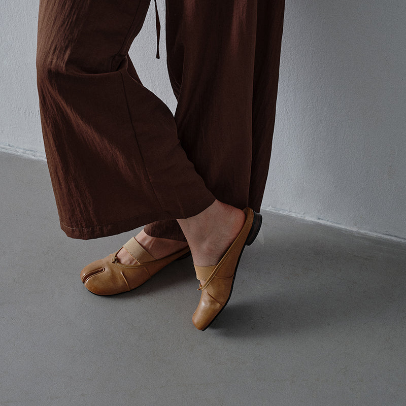 Women's Split-Toe Tabi Mules | Full Grain Cowhide Leather Ballet Flats