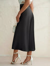 Black high-waist stretch midi skirt with split