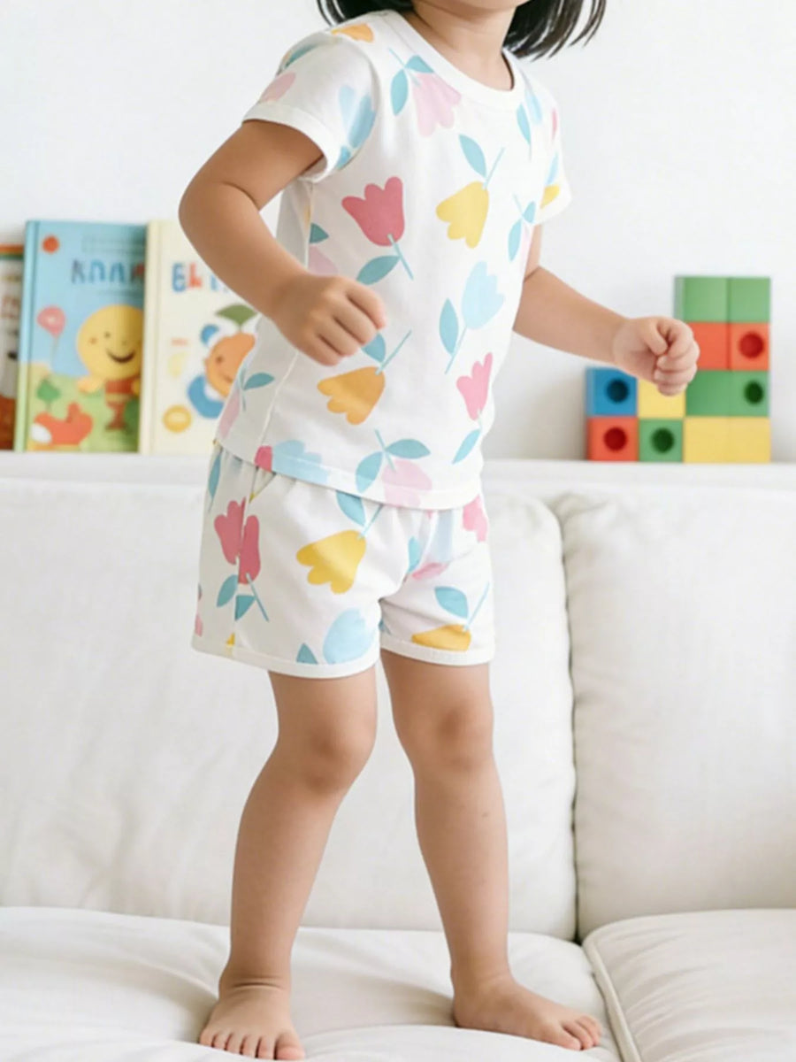 Floral T-Shirt & Shorts Set — White