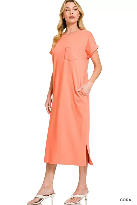 Another view: Round Neck Short Sleeve Midi Dress