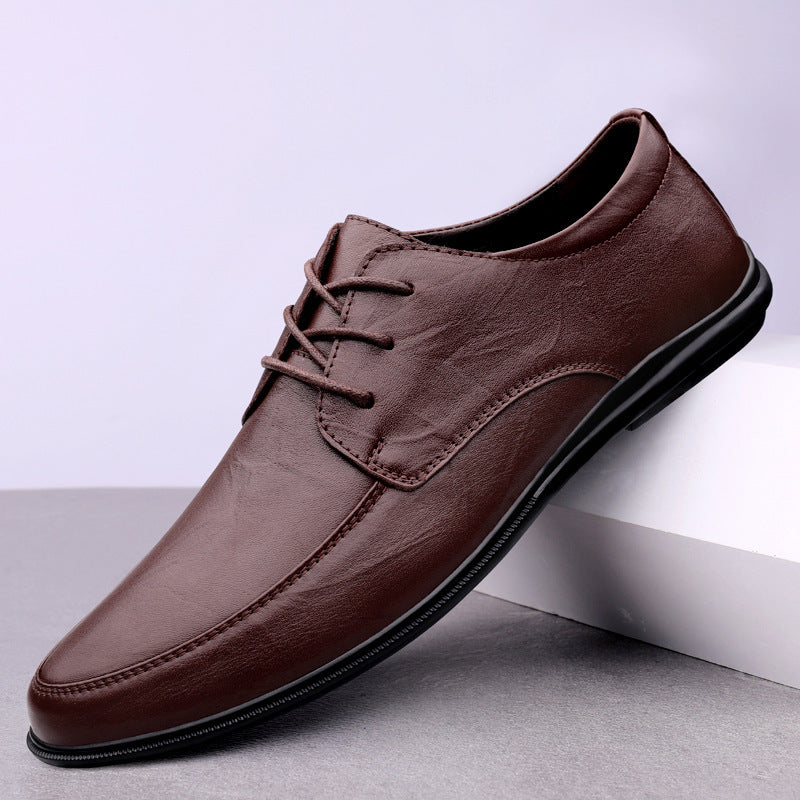 Men's Casual Leather Shoes – Lace-Up Round Toe Soft Sole Comfort Loafer | Black, Coffee, Tan