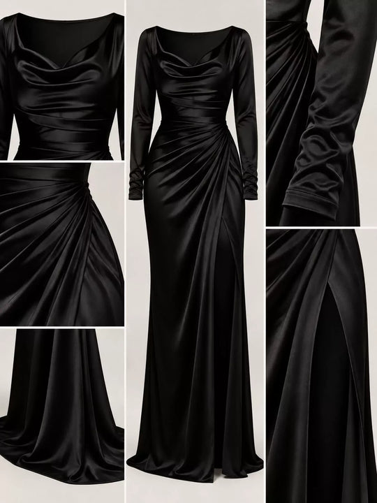 Another view: Satin Cowl-Neck Maxi Dress with High Slit