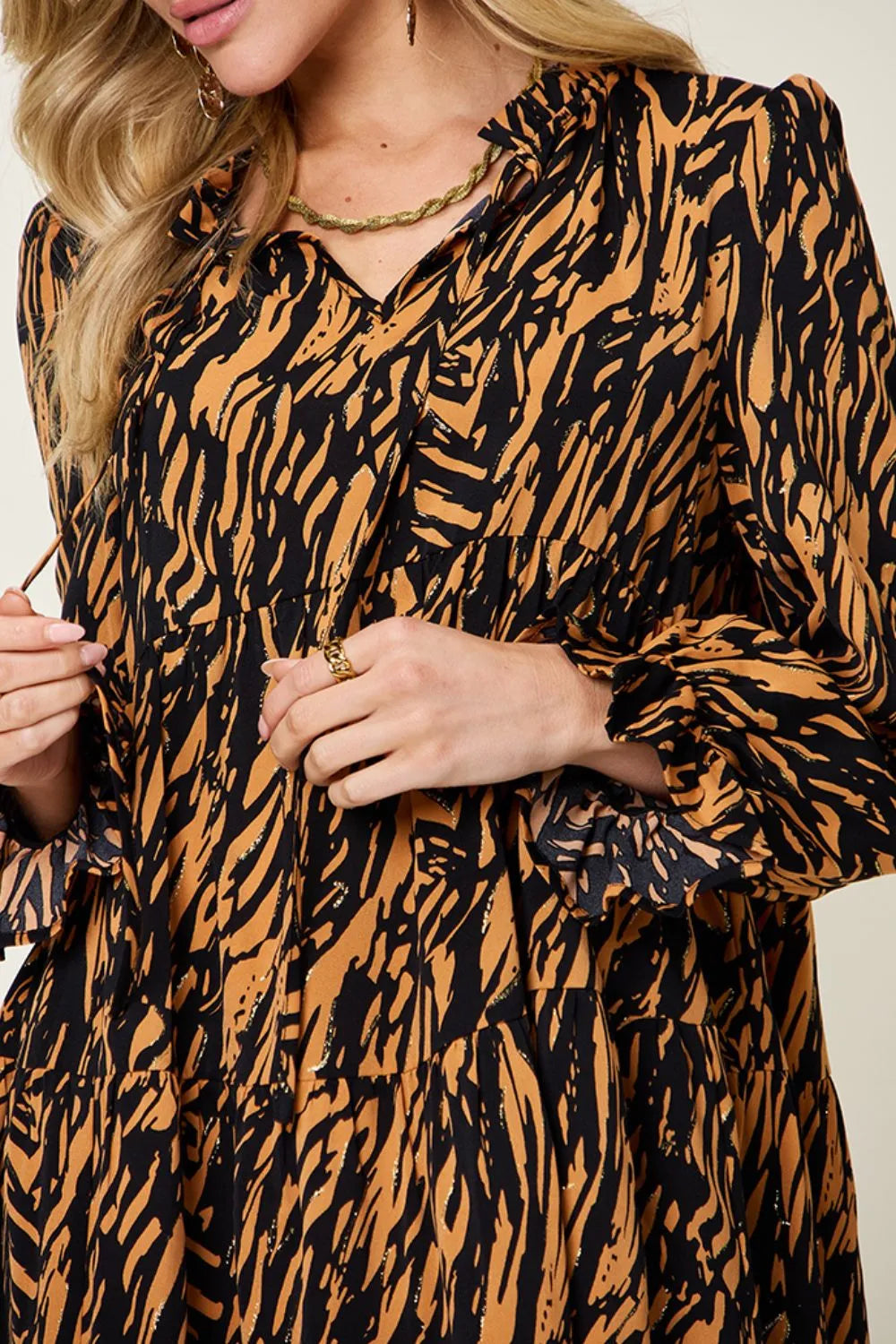 Plus Size Printed Ruffle-Hem Long-Sleeve Dress