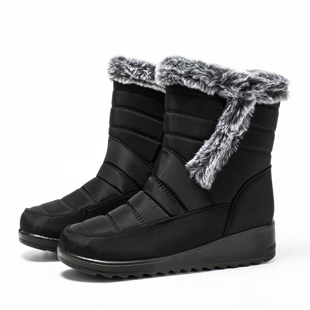 Women's High Top Snow Boots | Faux Rabbit Fur Collar | Chain Detail | Waterproof Warm Winter Boots