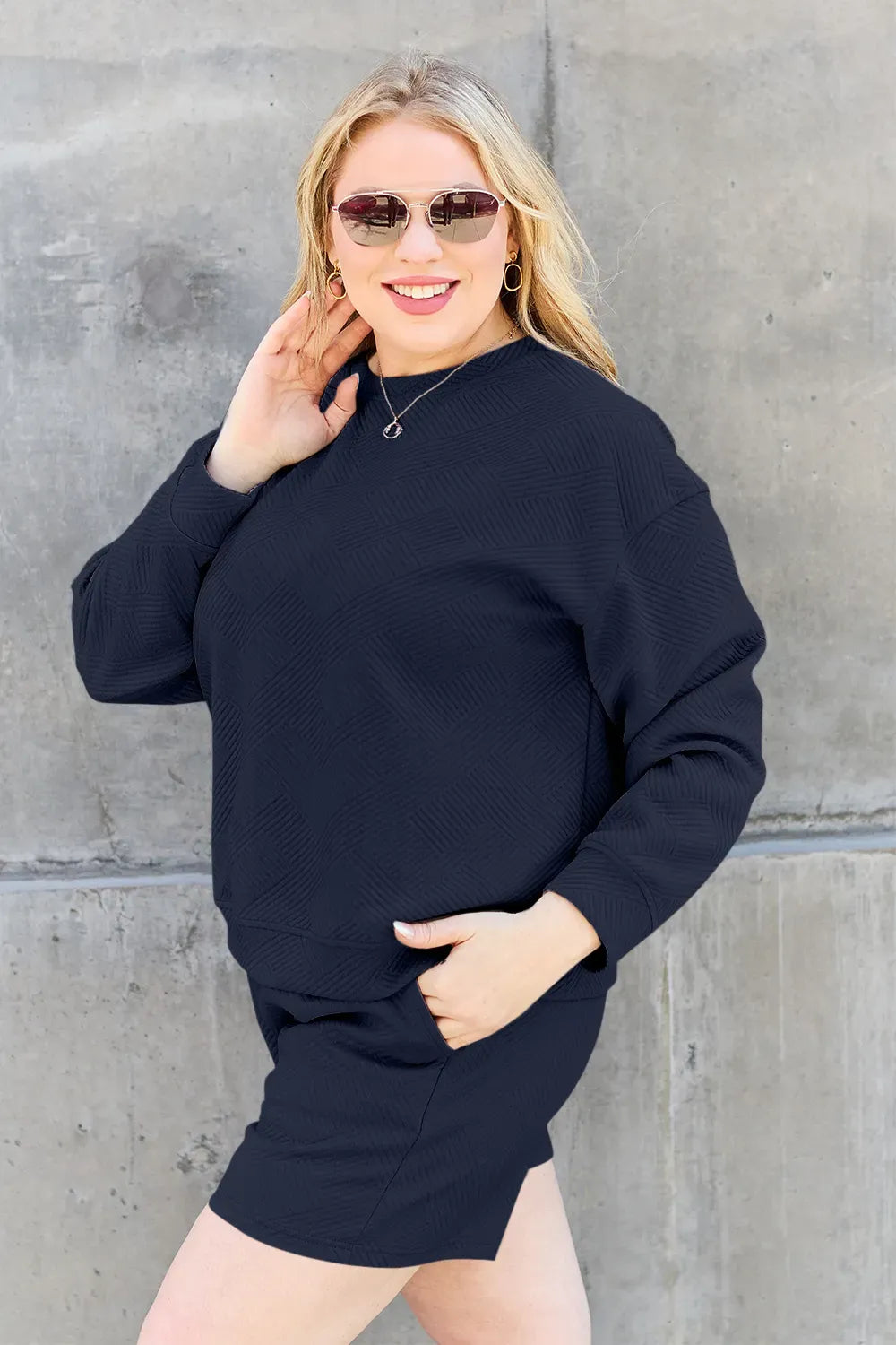 Double Take Textured Top & Drawstring Shorts Set — photo 12