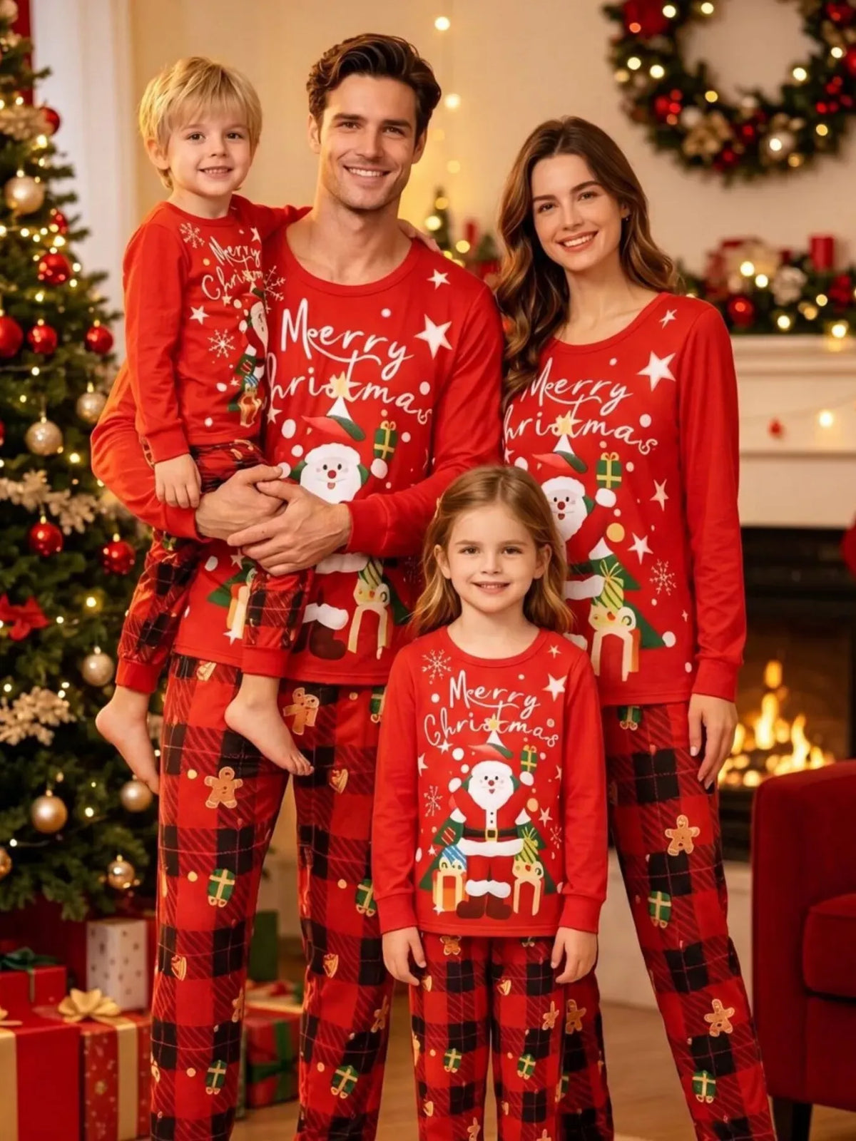 Family Matching Santa & Plaid Christmas Pajama Set — photo 4