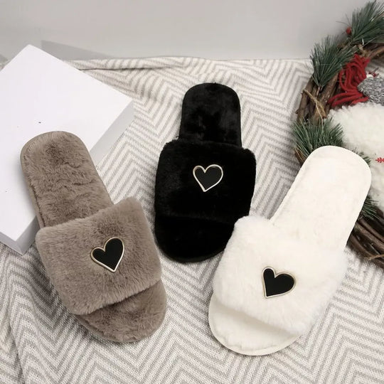 Another view: Heart Open-Toe Faux Fur Slippers