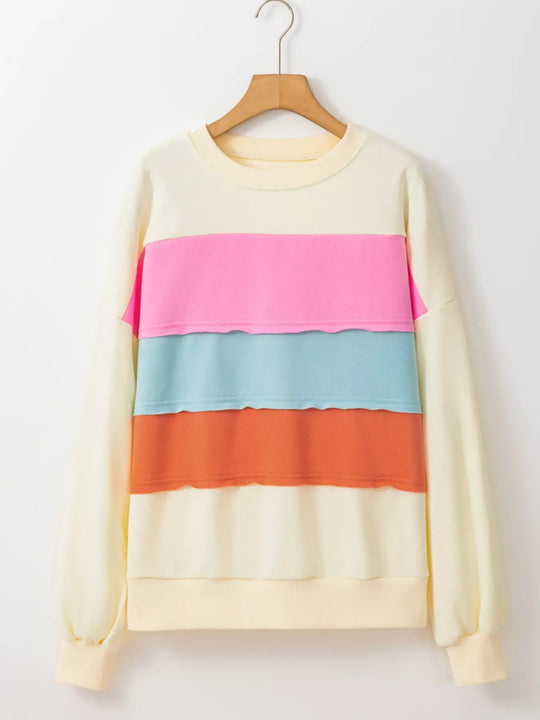 Another view: Colorblock Patchwork Drop-Shoulder Sweatshirt — Cream