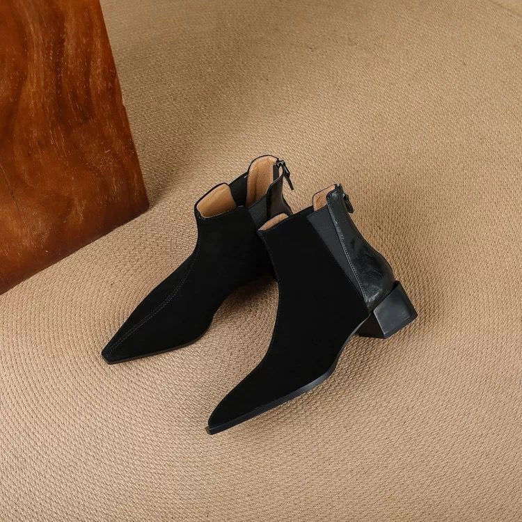 Women's Matte Square-Toe Lug Sole Boots | Microfiber Leather Fall & Winter Ankle Boots