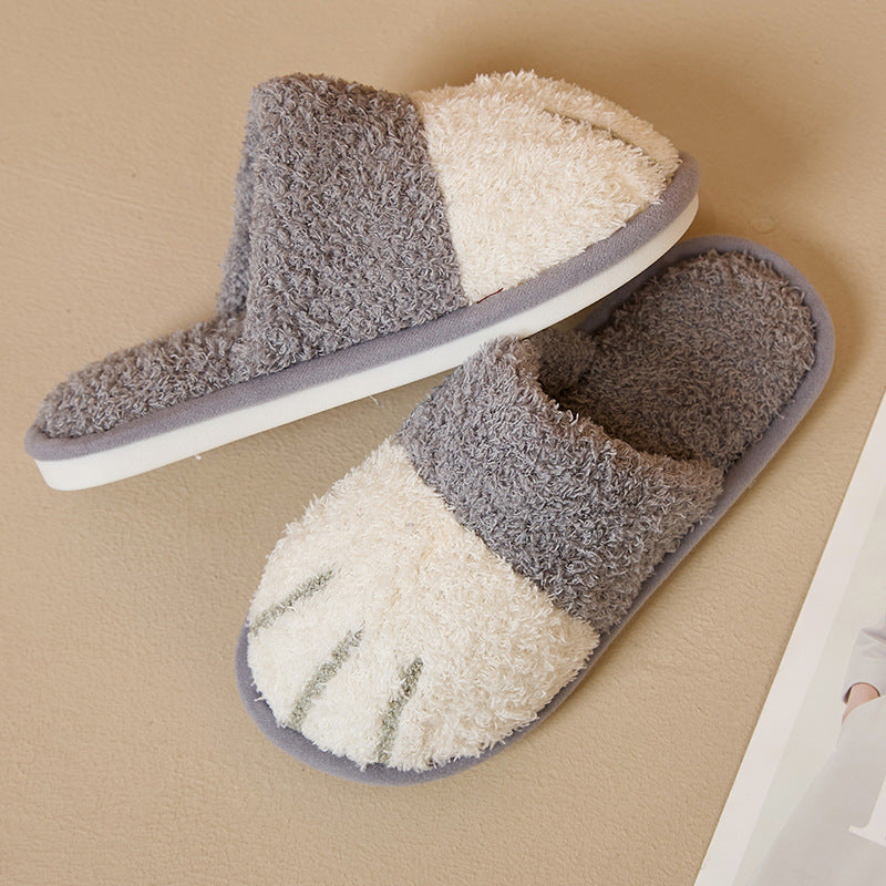Unisex Cat Paw Plush Slippers | Faux Fur Slip-On Home Shoes