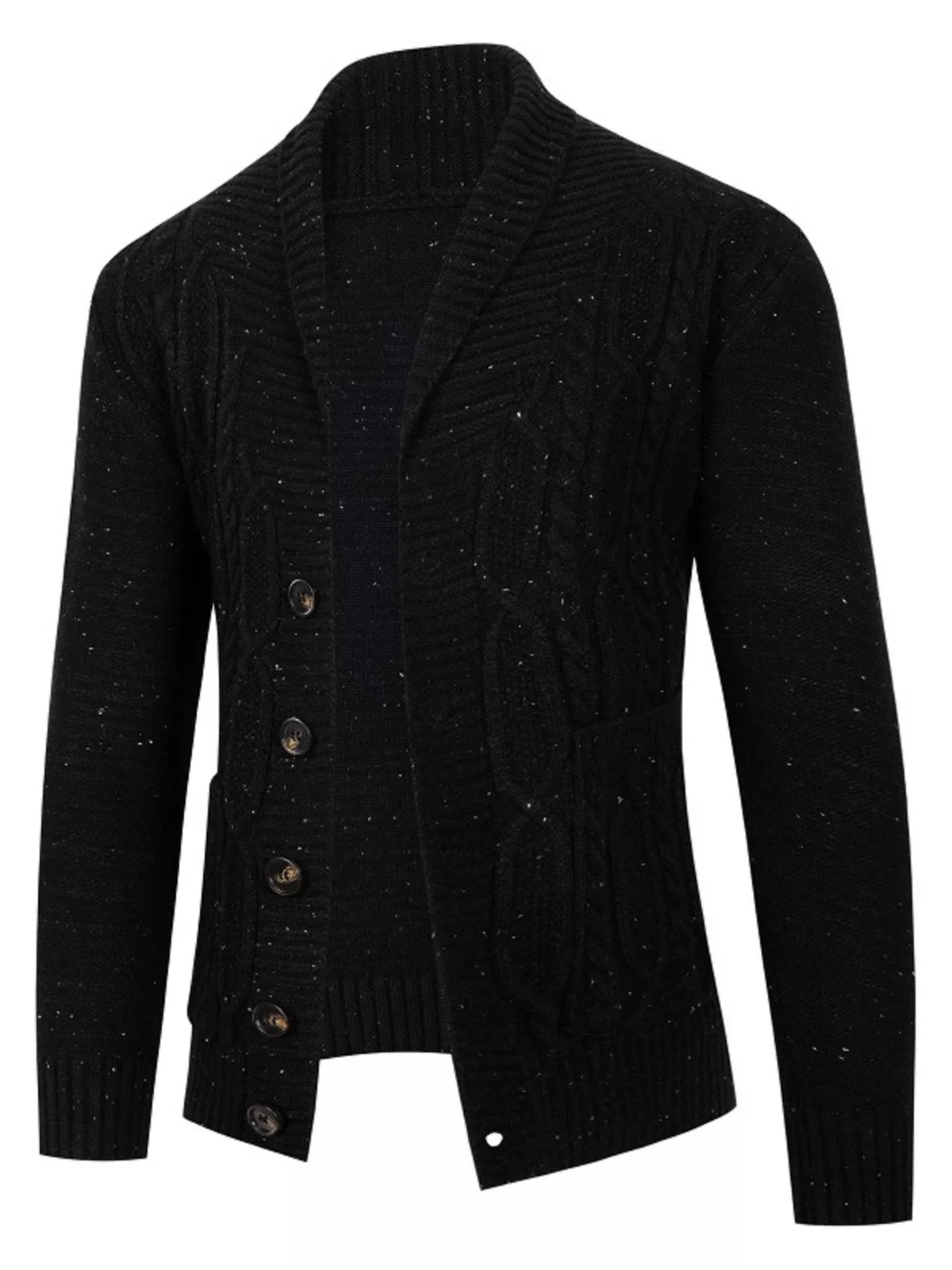 Men's Plus Size Cable-Knit Shawl Collar Cardigan