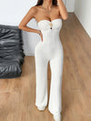 Women's white sweetheart-neck wide-leg jumpsuit