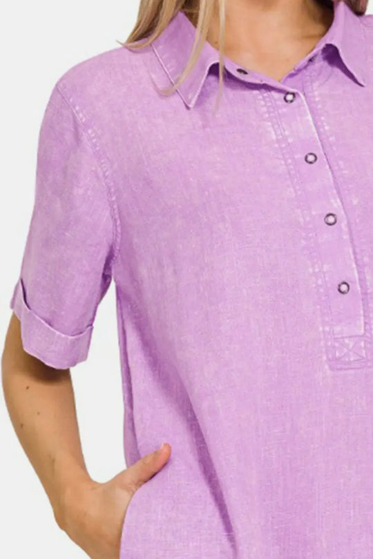 Another view: Washed Linen Raw Hem Dress with Pockets
