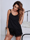 Women's gathered cami and mesh-trim shorts lounge set