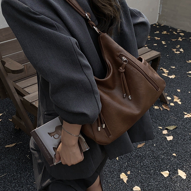 Women's Retro Bucket Crossbody Bag – High-Capacity PU Leather Shoulder Bag