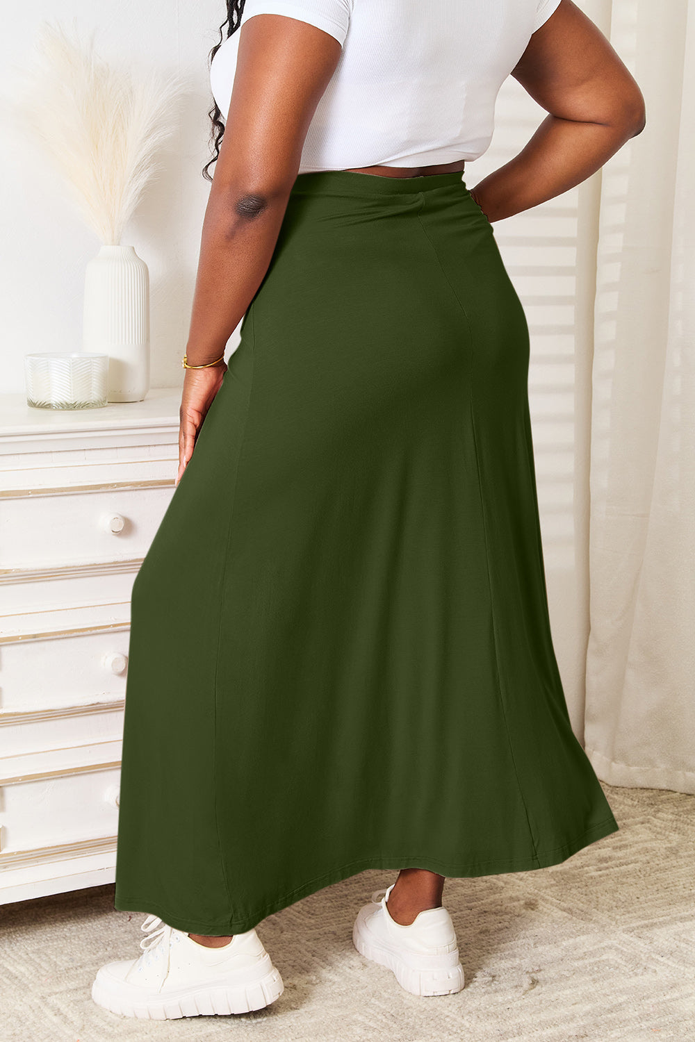 Women's Plus Size Rayon Drawstring-Waist Maxi Skirt