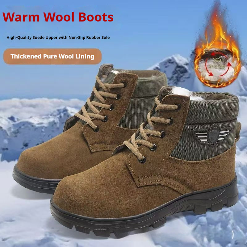 Men's Sheepskin-Lined Leather Winter Boots | Lace-Up Thermal Cotton Boots for Men