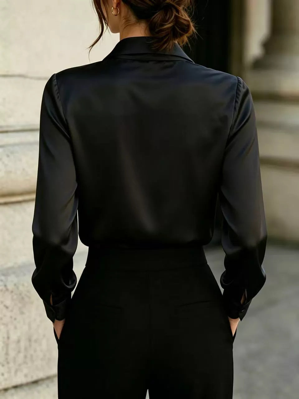 Front-Tie Satin Blouse