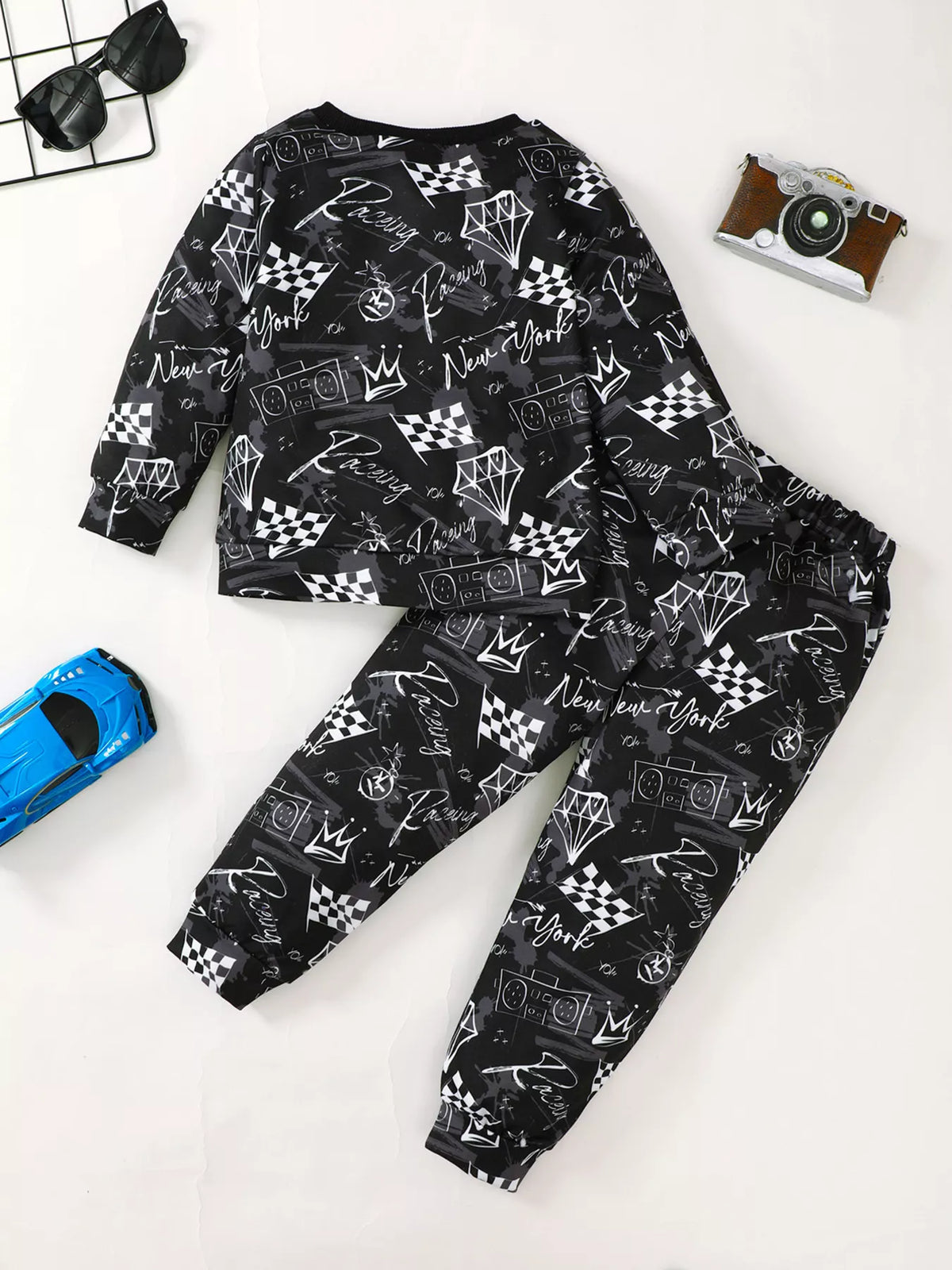 Storybook Racing Car Print Long-Sleeve Sweatshirt and Pants Set