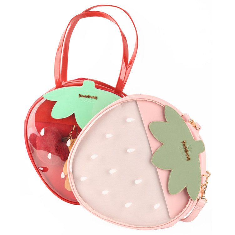 Strawberry Transparent Shoulder Bag | Soft-girl Lolita Tote | Red & Pink