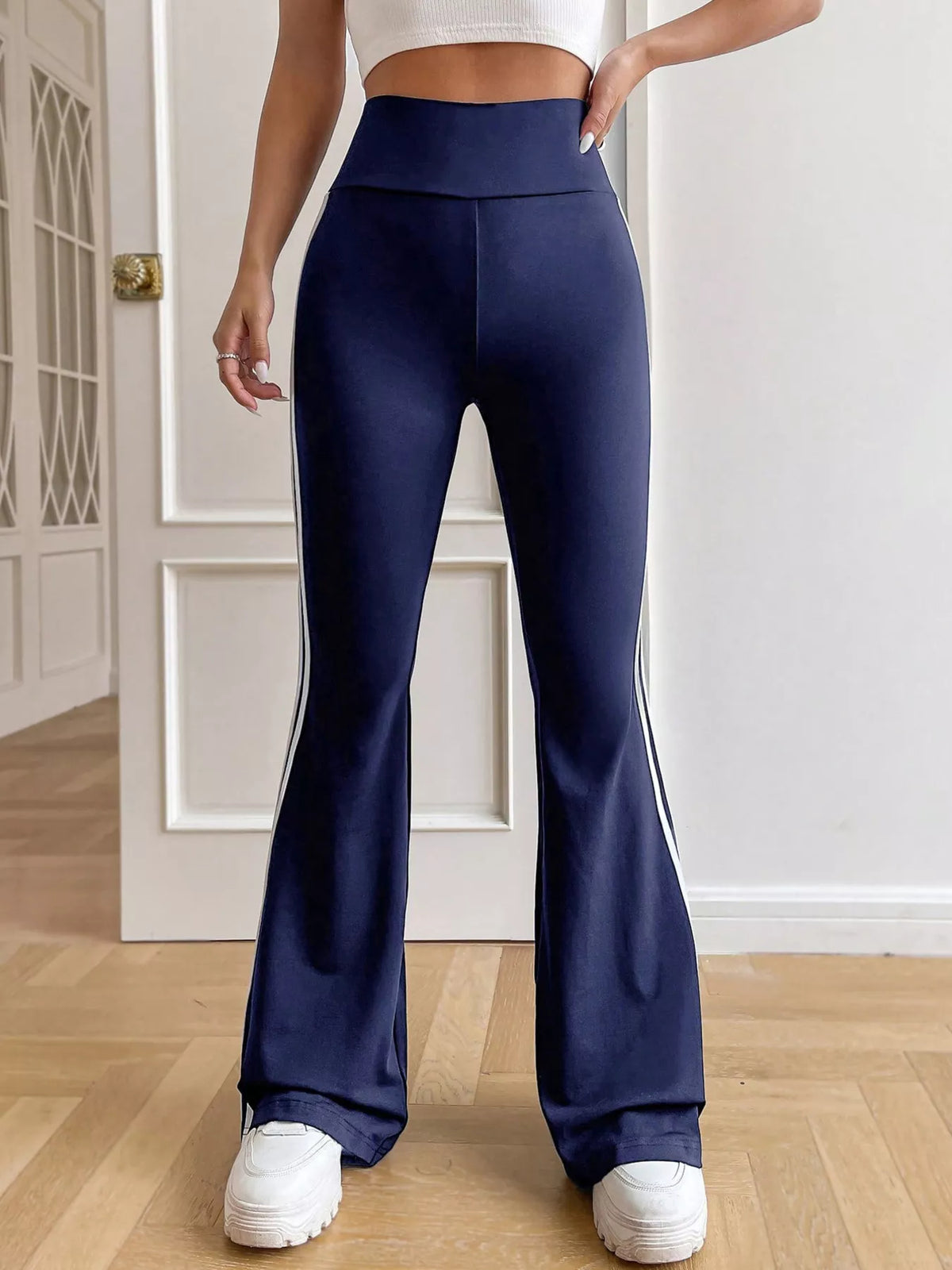 High-Waisted Side-Stripe Flare Active Pants