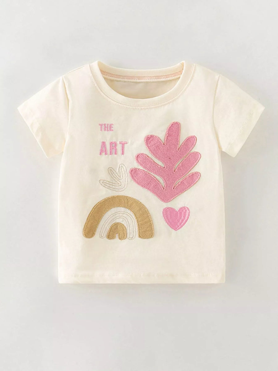 Kids' Artistic Appliqué Cotton T-Shirt — Beige