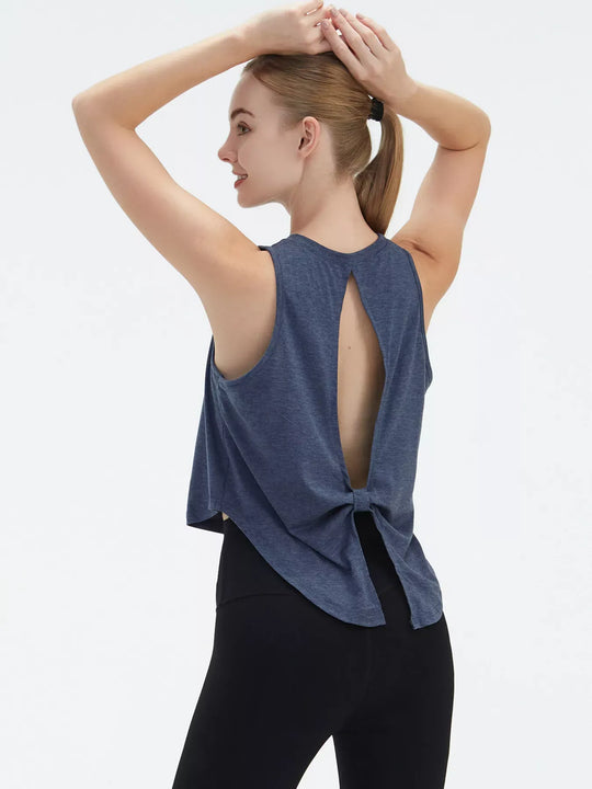 Another view: Cutout Back Round Neck Active Tank