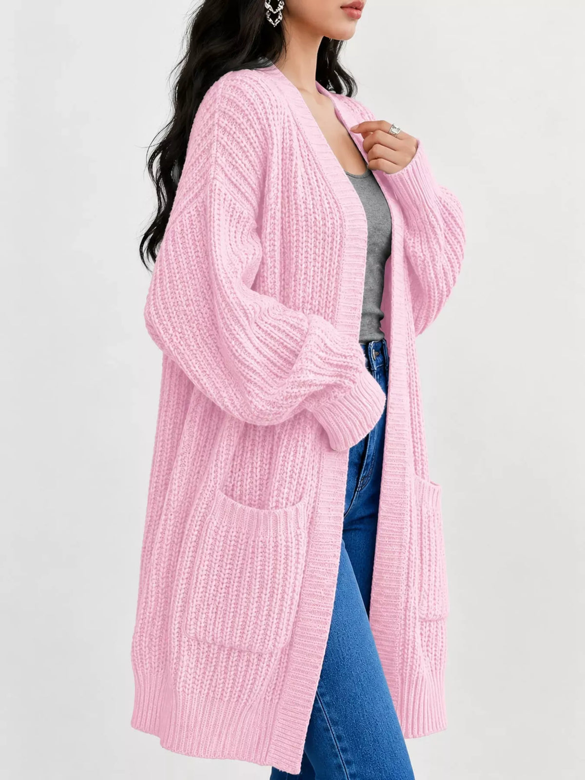 Oversized Openwork Longline Cardigan with Pockets — photo 51