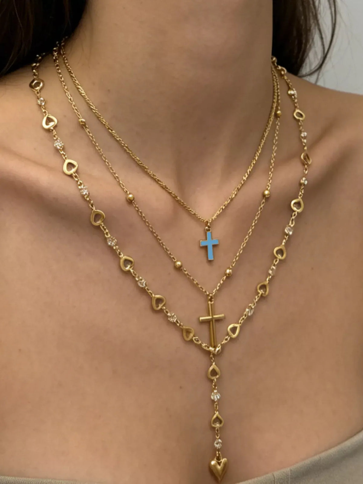 Layered Cross & Heart Pendant Necklace — photo 4