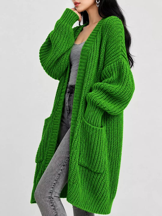 Another view: Oversized Openwork Longline Cardigan with Pockets