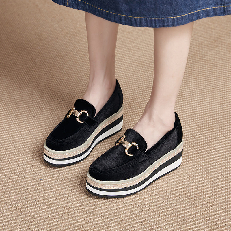 Metal Buckle Striped Wedge Slip-On Shoes