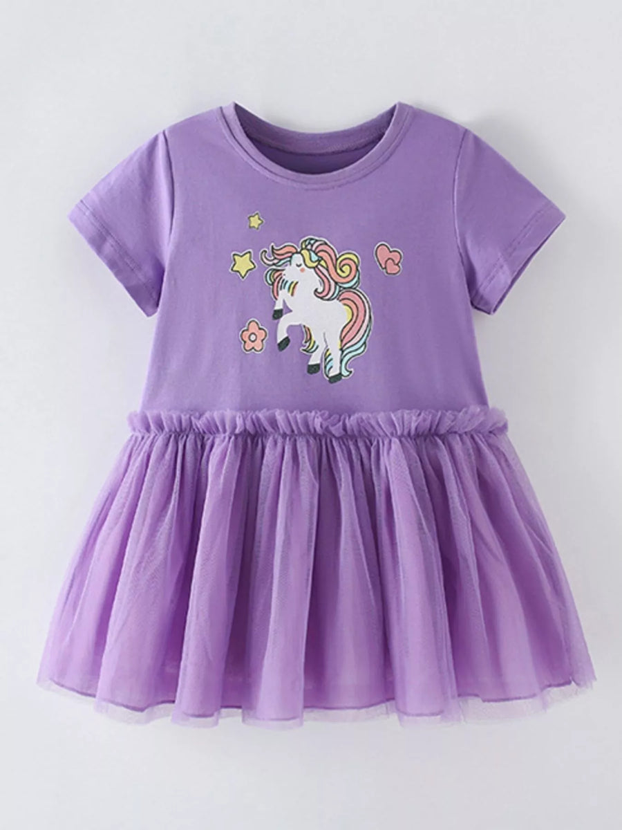 Girls' Unicorn Graphic Tulle Tutu Dress – Purple