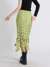 Cascading disc-fringe asymmetrical midi skirt