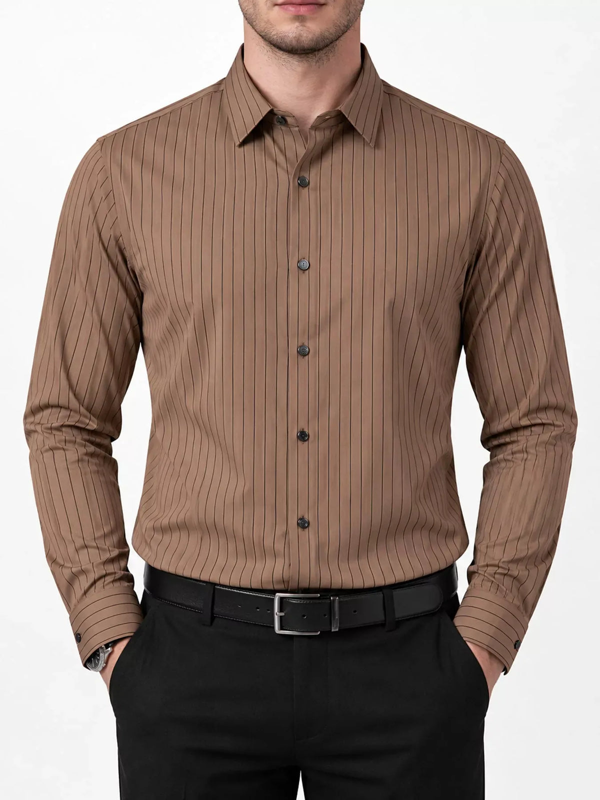 Men's Striped Stretch Long-Sleeve Dress Shirt — photo 13
