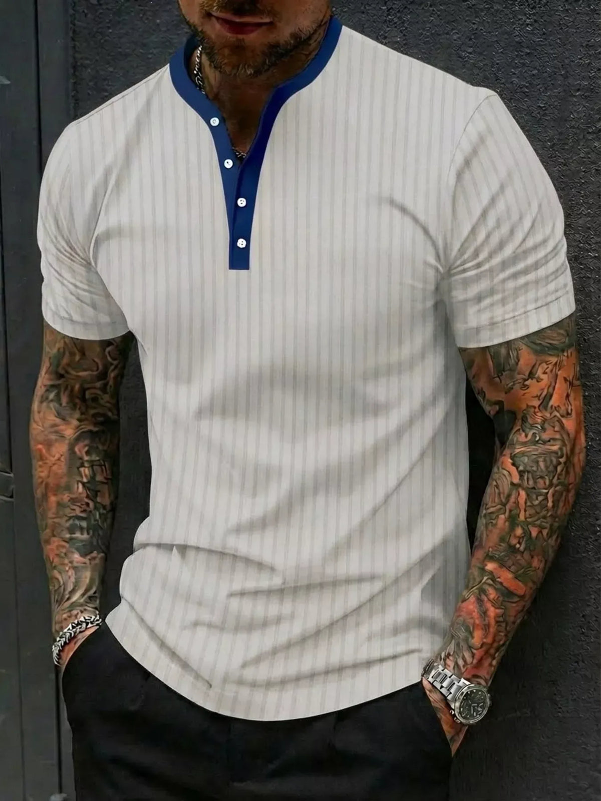 Men's Striped Short-Sleeve Cotton-Blend Top — photo 6