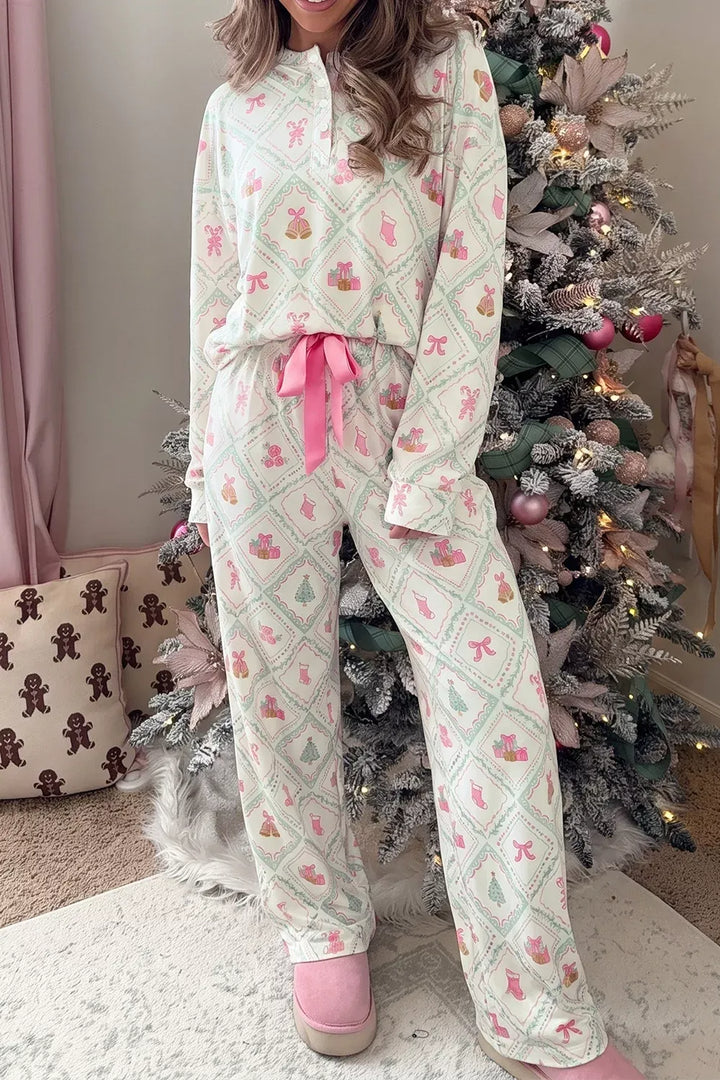 Women's Christmas Patchwork Top & Drawstring Pants Set