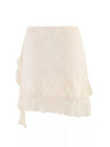 Milky-white ruffled floral-lace mini skirt