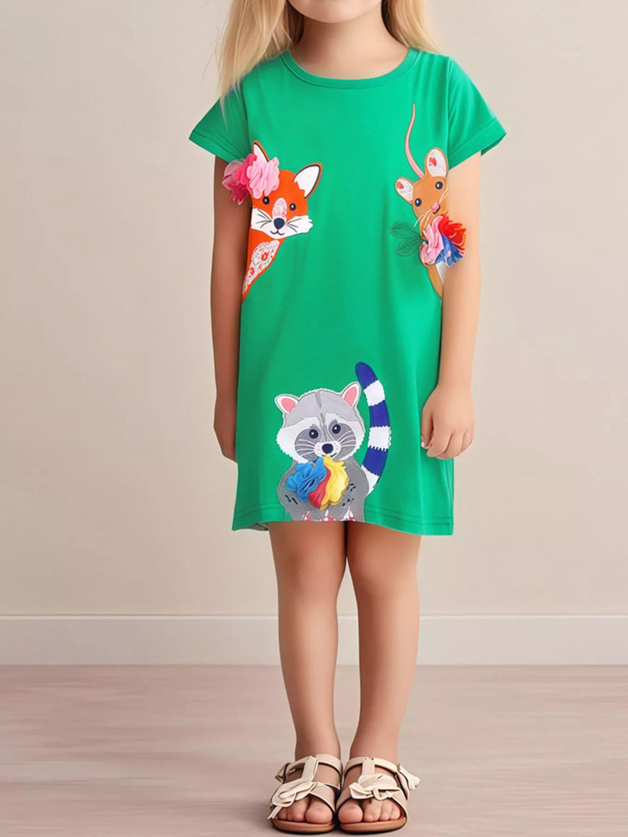 Girls' Cartoon Animal Cotton Dress